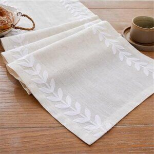 White Embroidered Table Runner 72 Inch Willow Leaf Linen Dining Home Decor